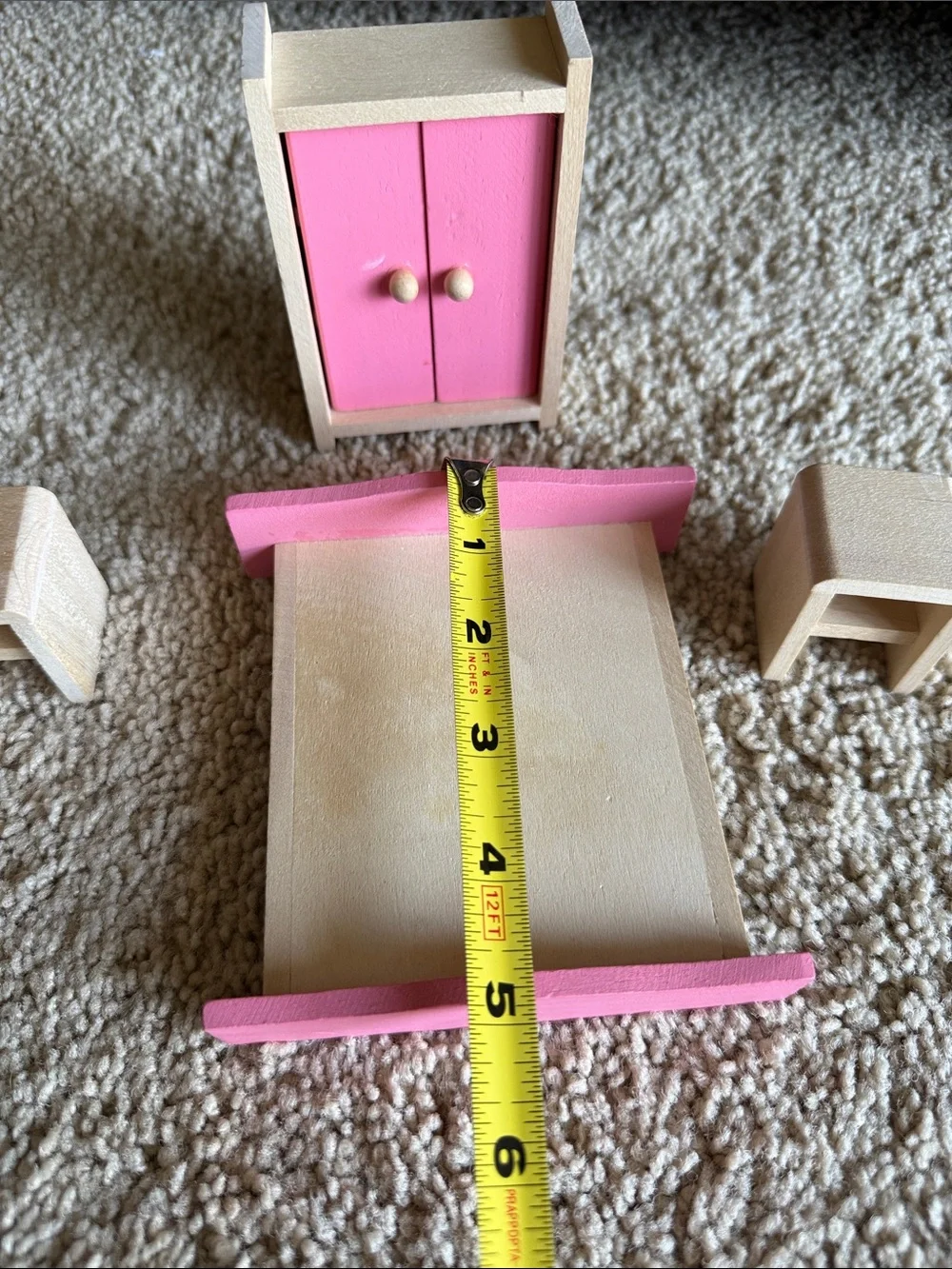 Wood Dollhouse Bedroom Set with Pink Accents